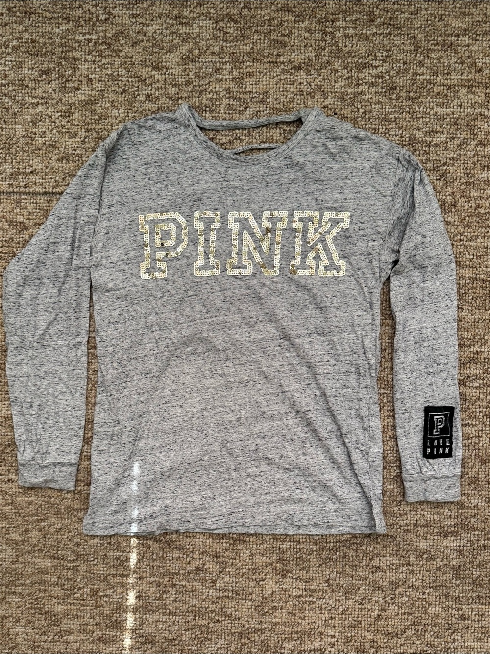 Victoria's Secret PINK Long Sleeve Gray Graphic Top XS